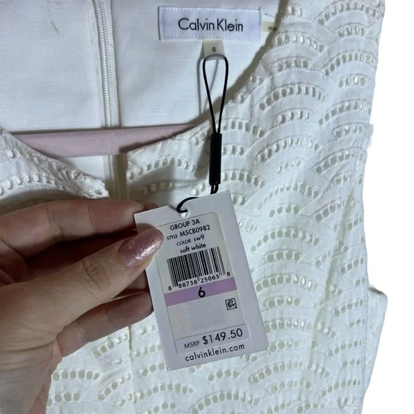 Calvin Klein NWT White Eyelet A-Line Dress • Summer / Bridal / Garden Party • Si - Picture 7 of 8